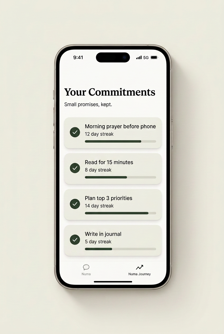 Numa commitments checklist on iPhone